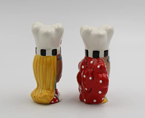 Fine Ceramic Dollymamas African American Black Fashion Chef Lady Salt & Pepper Shakers Set, 4-3/8" H