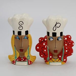 Fine Ceramic Dollymamas African American Black Fashion Chef Lady Salt & Pepper Shakers Set, 4-3/8" H