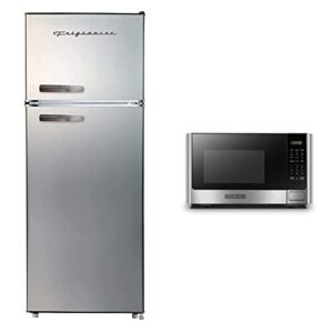 frigidaire efr753-platinum efr753, 2 door apartment size refrigerator with freezer, silver & black+decker digital microwave oven with turntable push-button door, 0.9 cu ft