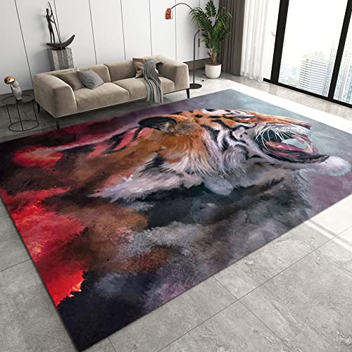 3D Large Tiger Area Rugs, Ink Style Carpet, Lounge Rug Fuzzy Plush Soft with Non-Slip Backing Apply to Bedroom Living Room Bath Mat Balcony,3×5ft/90*150cm