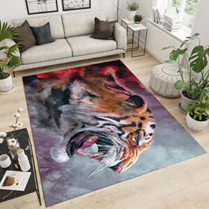 3D Large Tiger Area Rugs, Ink Style Carpet, Lounge Rug Fuzzy Plush Soft with Non-Slip Backing Apply to Bedroom Living Room Bath Mat Balcony,3×5ft/90*150cm