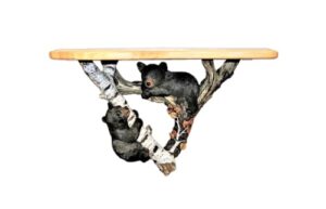 amajy rustic black bear cubs decorative wall sculpture with wooden wall mounted floating shelf cabin lodge country home decor
