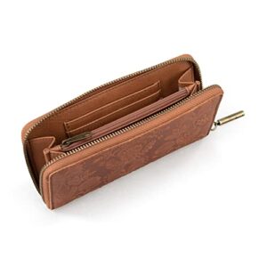 The Sak Essential Zipper Wallet in Leather, Tobacco Floral Embossed