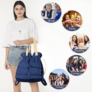 Women Nylon Backpack for Convertible Backpack,Large Handbags and Ladies Fashion Nylon Bookbag Travel Bag (Dark blue beige)