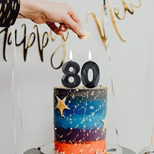 80th Birthday Candles for Cake - Number 80 & 8 & 0 Birthday Candles and Glitter Star Birthday Candles 2 Inch 3D Diamond Shape Number Candles for Birthday Party Anniversary Kids Adults(Gold)