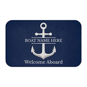 sanley personalized welcome aboard nautical anchor door mat, welcome nautical theme decorative doormat,anchor boat floor mat beach house boat welcome mat decor gifts for sea lovers(navy)
