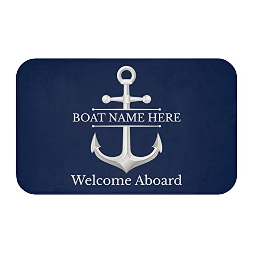 Sanley Personalized Welcome Aboard Nautical Anchor Door Mat, Welcome Nautical Theme Decorative Doormat,Anchor Boat Floor Mat Beach House Boat Welcome Mat Decor Gifts for Sea Lovers(Navy)