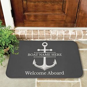 Sanley Personalized Welcome Aboard Nautical Anchor Door Mat, Welcome Nautical Theme Decorative Doormat,Anchor Boat Floor Mat Beach House Boat Welcome Mat Decor Gifts for Sea Lovers(Navy)