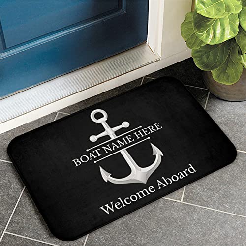 Sanley Personalized Welcome Aboard Nautical Anchor Door Mat, Welcome Nautical Theme Decorative Doormat,Anchor Boat Floor Mat Beach House Boat Welcome Mat Decor Gifts for Sea Lovers(Navy)