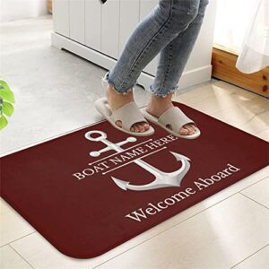 Sanley Personalized Welcome Aboard Nautical Anchor Door Mat, Welcome Nautical Theme Decorative Doormat,Anchor Boat Floor Mat Beach House Boat Welcome Mat Decor Gifts for Sea Lovers(Navy)