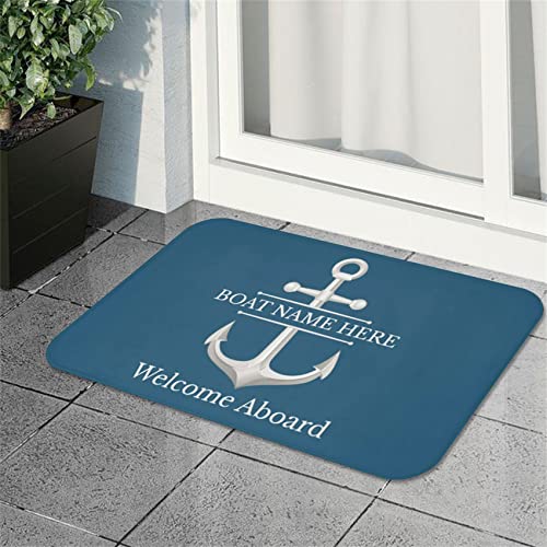 Sanley Personalized Welcome Aboard Nautical Anchor Door Mat, Welcome Nautical Theme Decorative Doormat,Anchor Boat Floor Mat Beach House Boat Welcome Mat Decor Gifts for Sea Lovers(Navy)