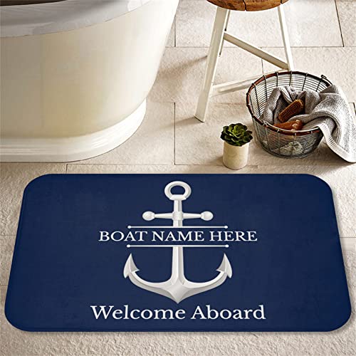 Sanley Personalized Welcome Aboard Nautical Anchor Door Mat, Welcome Nautical Theme Decorative Doormat,Anchor Boat Floor Mat Beach House Boat Welcome Mat Decor Gifts for Sea Lovers(Navy)