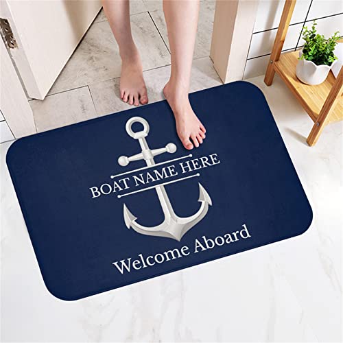 Sanley Personalized Welcome Aboard Nautical Anchor Door Mat, Welcome Nautical Theme Decorative Doormat,Anchor Boat Floor Mat Beach House Boat Welcome Mat Decor Gifts for Sea Lovers(Navy)