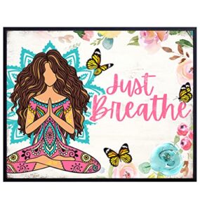 just breathe wall art – boho-chic wall art for women – hippie zen wall art – positive spiritual inspirational new age gift – spa decor – shabby chic namaste yoga wall art picture print unframed 8×10