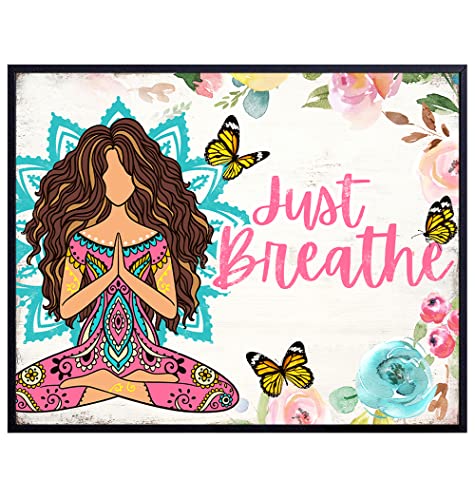 Just Breathe Wall Art - Boho-chic Wall Art for Women - Hippie Zen Wall Art - Positive Spiritual Inspirational New Age Gift - Spa Decor - Shabby chic Namaste Yoga Wall Art Picture Print UNFRAMED 8x10