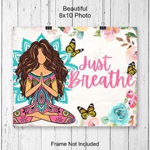 Just Breathe Wall Art - Boho-chic Wall Art for Women - Hippie Zen Wall Art - Positive Spiritual Inspirational New Age Gift - Spa Decor - Shabby chic Namaste Yoga Wall Art Picture Print UNFRAMED 8x10