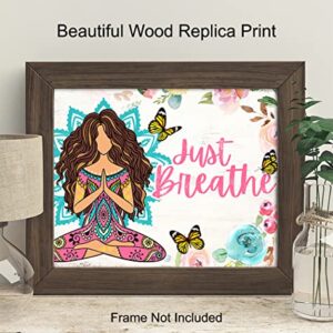 Just Breathe Wall Art - Boho-chic Wall Art for Women - Hippie Zen Wall Art - Positive Spiritual Inspirational New Age Gift - Spa Decor - Shabby chic Namaste Yoga Wall Art Picture Print UNFRAMED 8x10