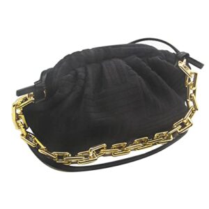 NAARIIAN Dumpling handbag cloud shape shoulder bag casual clutch purse pouch with chunky chain Jacquard velvet crossbody dupe(black s)