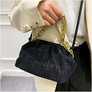 NAARIIAN Dumpling handbag cloud shape shoulder bag casual clutch purse pouch with chunky chain Jacquard velvet crossbody dupe(black s)