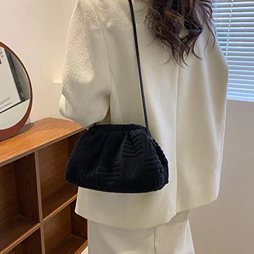 NAARIIAN Dumpling handbag cloud shape shoulder bag casual clutch purse pouch with chunky chain Jacquard velvet crossbody dupe(black s)