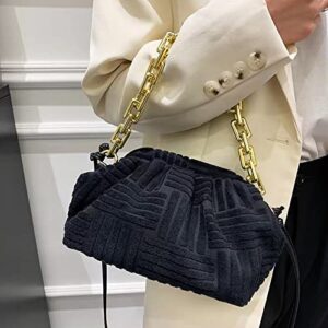 NAARIIAN Dumpling handbag cloud shape shoulder bag casual clutch purse pouch with chunky chain Jacquard velvet crossbody dupe(black s)