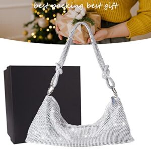 Rhinestones shoulder bag for Women, Rhinestones Hobo Bag, Luxury Sparkly Crystal Diamond Silver Clutch Purses for Party Club Wedding