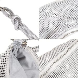 Rhinestones shoulder bag for Women, Rhinestones Hobo Bag, Luxury Sparkly Crystal Diamond Silver Clutch Purses for Party Club Wedding