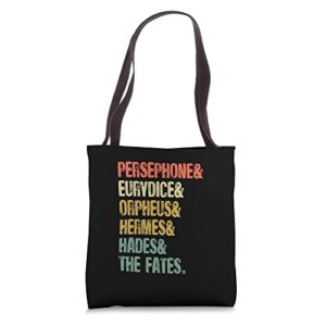 persephone & eurydice & orpheus & hermes & hades & the fates tote bag