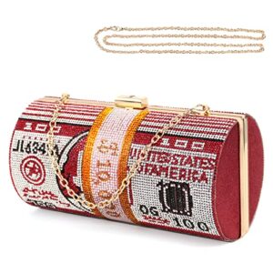 ladihab money roll purse bling diamond purse for women sparkly purse dollar clutch purse red rhinestones evening clutch for party