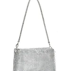 YIKOEE Crystal Rhinestone Clutch Purses for Women Evening Bag with Chain (Silver)