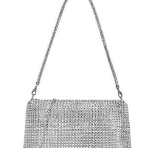 YIKOEE Crystal Rhinestone Clutch Purses for Women Evening Bag with Chain (Silver)