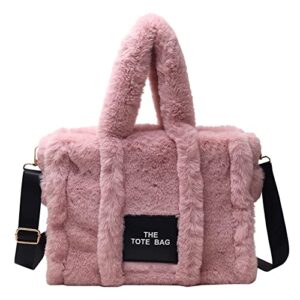 tote bags for women fluffy tote bag plush tote purse crossbody/handbag (pink)
