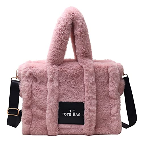 Tote Bags for Women Fluffy Tote Bag Plush Tote Purse Crossbody/Handbag (Pink)