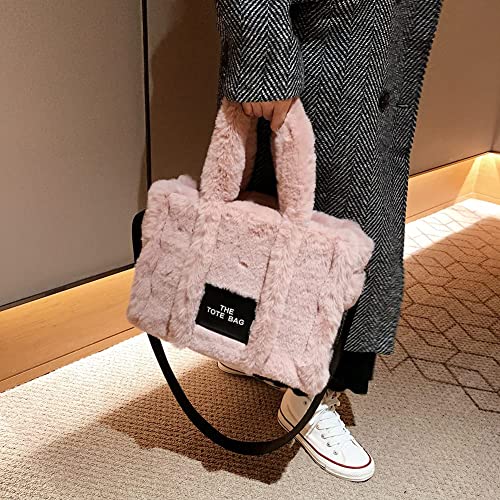 Tote Bags for Women Fluffy Tote Bag Plush Tote Purse Crossbody/Handbag (Pink)