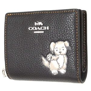 coach pebble leather snap wallet with happy dog cc920 black