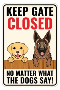 venicor dog keep gate closed sign – 14 x 9 inches – aluminum – dog on premises outdoor sign – welcome dog door sign