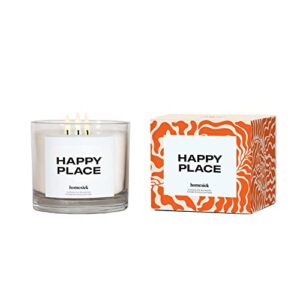 homesick premium scented candle, happy place – scents of white lily, grapefruit, jasmine, 3 wick, 26 oz, 110-150 hour burn, gifts, soy blend candle home decor, relaxing aromatherapy candle
