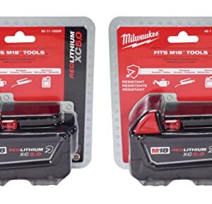 Milwaukee 48-11-1850R M18 18V 5Ah XC Extended Capacity Resistant Battery 2 Pack, (48-11-1850Rx2)