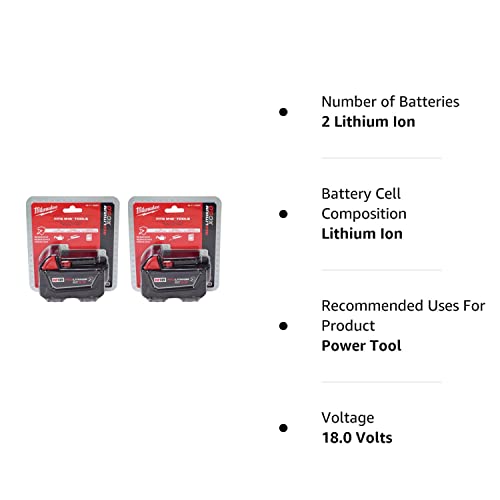 Milwaukee 48-11-1850R M18 18V 5Ah XC Extended Capacity Resistant Battery 2 Pack, (48-11-1850Rx2)