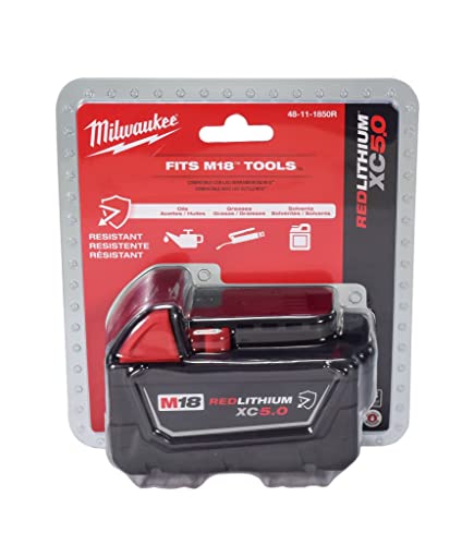 Milwaukee 48-11-1850R M18 18V 5Ah XC Extended Capacity Resistant Battery 2 Pack, (48-11-1850Rx2)