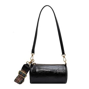 divcidlc women cylindrical bag, wide shoulder strap crossbody shoulder bag purse with 2 straps, small satchel pouch round bag, black