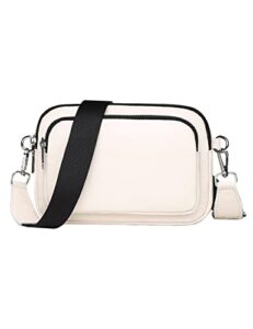 noiosor triple zip small crossbody bags purses women wide strap genuine leather shoulder handbag multi pockets snapshot phone purse beige