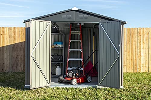 Cover-It 8x6 Metal Outdoor Galvanized Steel Storage Shed with Swinging Double Lockable Doors for Backyard or Patio Storage of Bikes, Grills, Supplies, Tools, Toys, for Lawn, Garden, and Camping, Tan