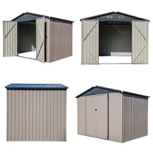 Cover-It 8x6 Metal Outdoor Galvanized Steel Storage Shed with Swinging Double Lockable Doors for Backyard or Patio Storage of Bikes, Grills, Supplies, Tools, Toys, for Lawn, Garden, and Camping, Tan