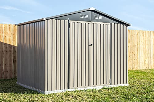 Cover-It 8x6 Metal Outdoor Galvanized Steel Storage Shed with Swinging Double Lockable Doors for Backyard or Patio Storage of Bikes, Grills, Supplies, Tools, Toys, for Lawn, Garden, and Camping, Tan