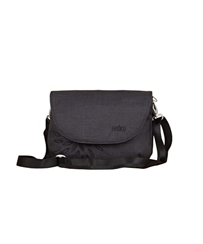 HAIKU Bliss Eco-Friendly RFID Blocking Travel Crossbody Saddle Bag, Black in Bloom