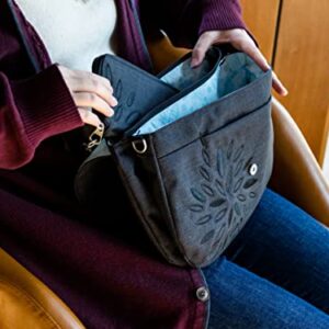 HAIKU Bliss Eco-Friendly RFID Blocking Travel Crossbody Saddle Bag, Black in Bloom