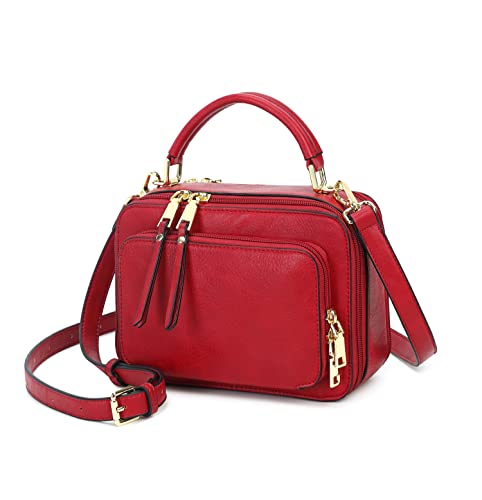 Crossbody Bags for Women, Trendy Design Satchels Shoulder Bag Handbags Tote Bag Double Zip Top-Handle Bags Camera Bag Purse (red)