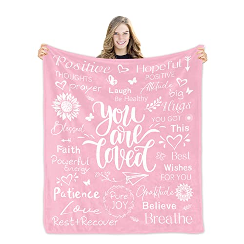 Get Well Soon Gifts for Women Blanket Gifts for Cancer Patients Women 50"X60" Hugs Blanket Healing Blanket Gifts for Women Inspirational Blanket Breast Cancer Blankets Gifts with Positive Energy