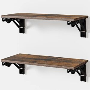 sanretaho floating shelves for wall decor, set of 2, wood wall mounted storage shelves, farmhouse floating shelf for bathroom decor, bedroom, living room, kitchen, rustic brown